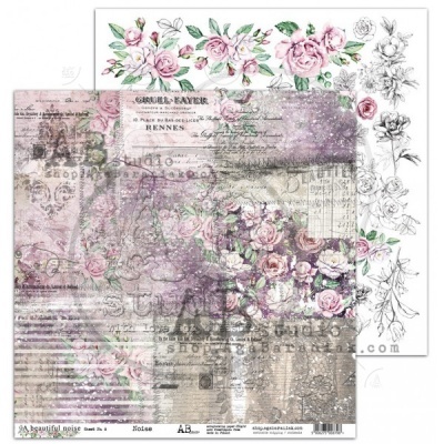 Papel decorativo com padrão floral vintage em rosa, bege e preto e branco.