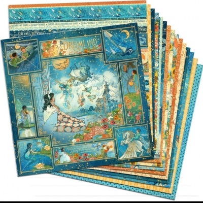 Conjunto de folhas decorativas coloridas para scrapbook com tema infantil e texto DREAMLAND