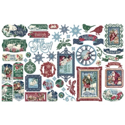 Etiquetas decorativas natalinas com ilustrações de Papai Noel, flocos de neve e frases festivas