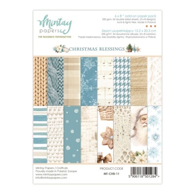 Pack de papel artesanal Mintay Papers CHRISTMAS BLESSINGS com padrões de Natal em tons azul, bege e branco