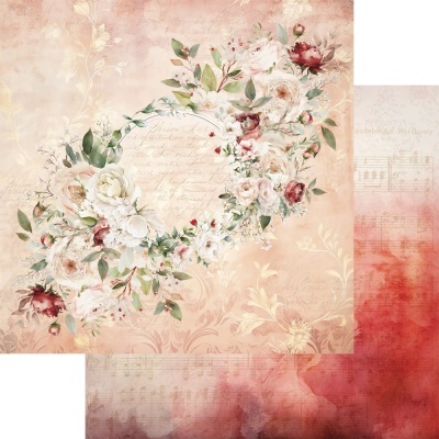 Papel decorativo com padrão floral e textura em tons rosa e vermelho