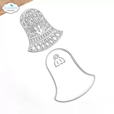 Dois moldes metálicos em forma de sino com diferentes padrões