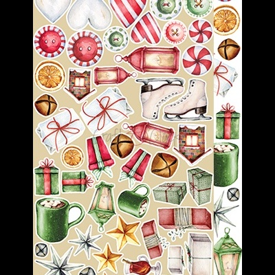 Stickers Natal e inverno com corações, bolachas, presentes, patins, canecas, lanternas e estrelas