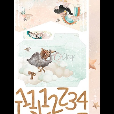 Peças de papel/cartolina para montagem com ilustrações infantis e números decorativos