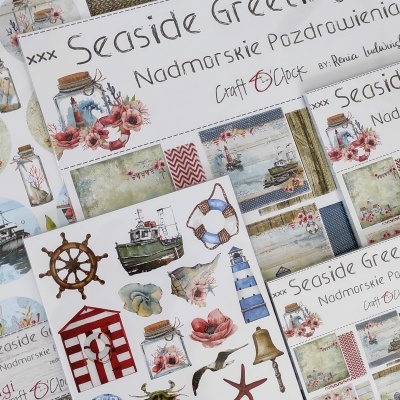 Conjuntos de papel de scrapbooking Seaside Greetings com desenhos de elementos marinhos