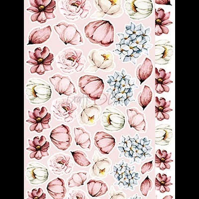 Autocolantes decorativos com flores em tons rosa, branco e azul claro em estilo aguarela