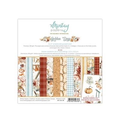 Conjunto de papeis para scrapbooking com motivos outonais variados.