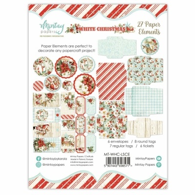conjunto de elementos de papel decorativos com padrões natalícios e texto WHITE CHRISTMAS
