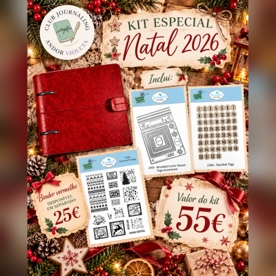 Kit especial Natal 2026 com binder vermelho e acessórios de scrapbooking natalícios