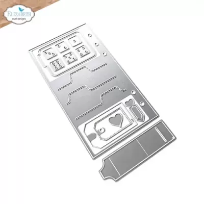 Placa metálica prateada com recortes para etiquetas e corações