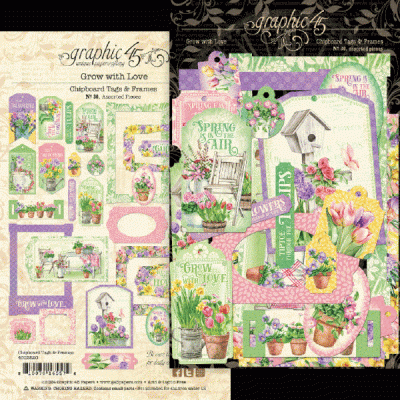 Etiquetas e molduras de cartão chipboard florais 'Grow with Love' da Graphic 45