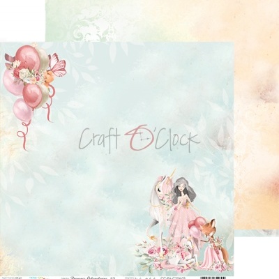 Papel decorativo para bricolage com estampa de unicórnio, menina e flores em tons pastel.