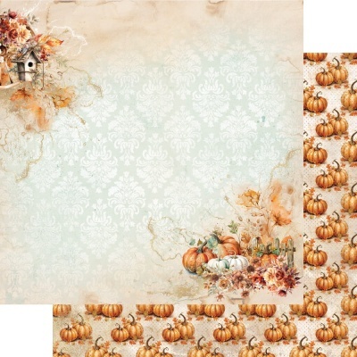 Papel decorativo com padrão floral e abóboras em dois designs diferentes