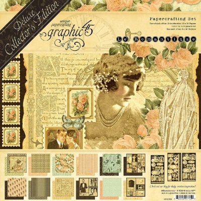 Conjunto de papéis para scrapbooking vintage com imagens de mulher retro, flores, selos e padrões variados.