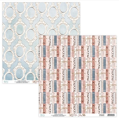 Papel decorativo com molduras ovais e padrão de livros empilhados