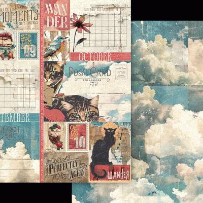 Calendário decorativo com ilustrações de donuts, animais, flores e nuvens, e textos em inglês