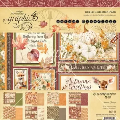 Pack de papéis decorativos outonais com folhas, flores, animais e textos temáticos.