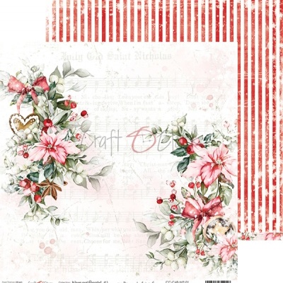 Papel decorativo com flores natalícias e listras vermelhas