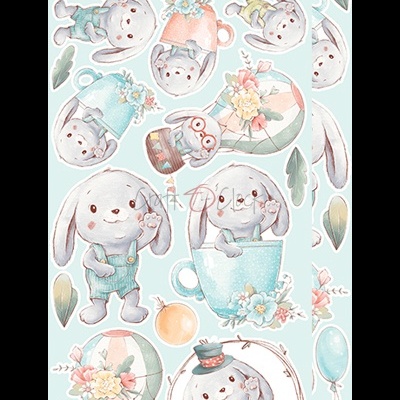 Autocolantes de coelhos em estilo aquarela com acessórios coloridos