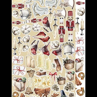 Autocolantes natalícios variados com motivos como soldadinhos, patins, pássaros, velas e pinhas.