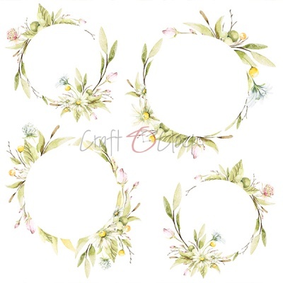 Molduras circulares florais em aquarela com ramos verdes e flores brancas e rosadas