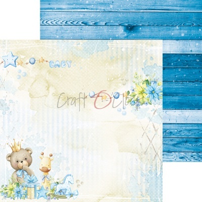 Papel decorativo bebé com urso, girafa, presentes, flores e padrão madeira azul