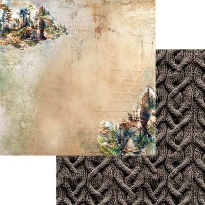 Papel de parede dupla face com padrão de malha cinza e paisagem natural em fundo bege