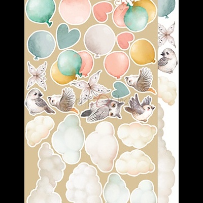 Adesivos decorativos com balões, corações, borboletas, pássaros e nuvens em aquarela