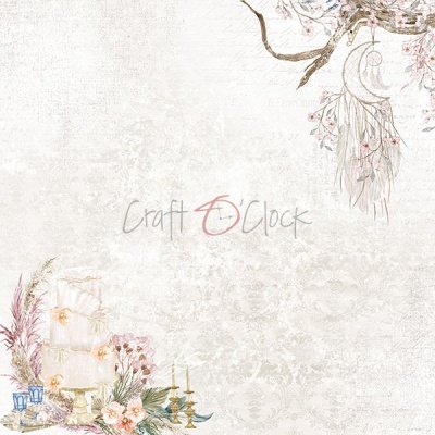 Fundo decorativo com bolo branco, flores, velas e filtro dos sonhos em tons pastel