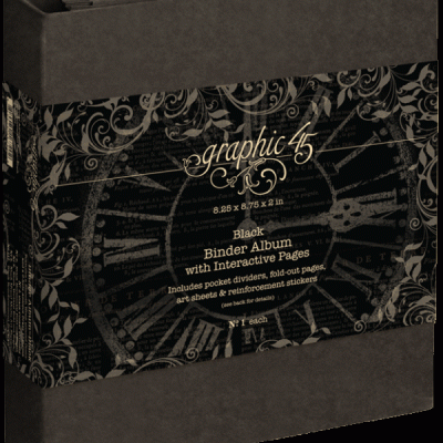 Álbum preto Graphic 45 Binder Album com páginas interativas e design vintage