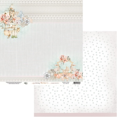 Folha decorativa com padrão floral e coelhos em cores pastéis