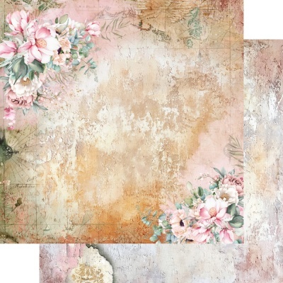 Papel de parede com textura rústica e flores em tons de rosa e branco