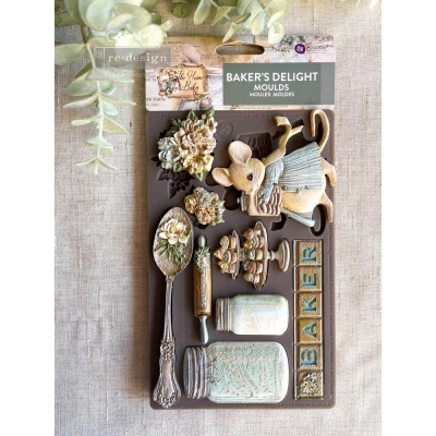 Moldes de silicone com tema de cozinha e pastelaria em embalagem preta