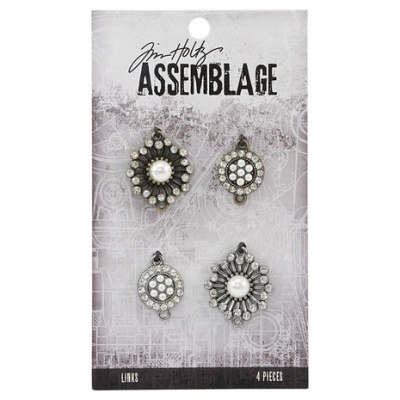 Conjunto de 4 peças decorativas com pérolas e pedras em embalagem de cartão