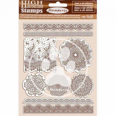 Conjunto de carimbos Stamperia com padrões rendilhados e florais castanhos