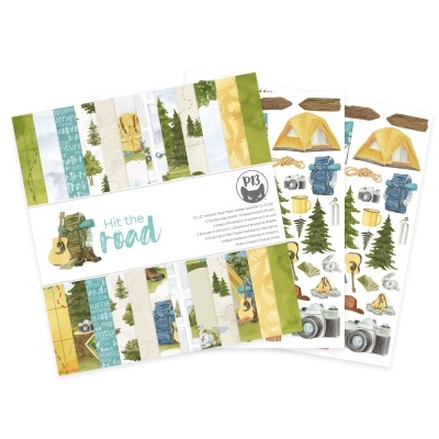 Conjunto de papéis decorativos e autocolantes com tema de campismo e natureza