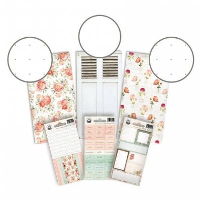 Papéis decorativos florais e autocolantes variados com textos cursivos