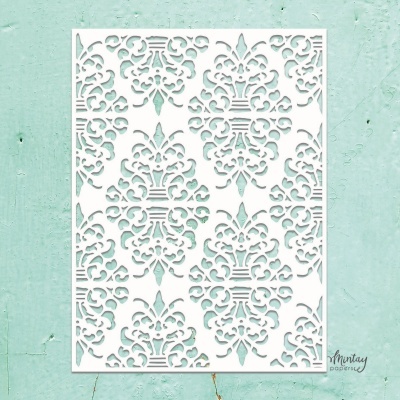 Recorte decorativo branco com padrão ornamental sobre fundo verde água