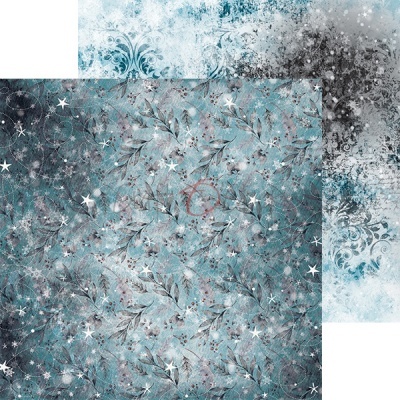 Folha dupla face de papel para scrapbook com padrão azul e branco com estrelas e folhas