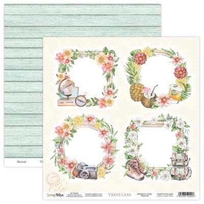 Folha de papel decorativo com quatro molduras florais temáticas para scrapbooking
