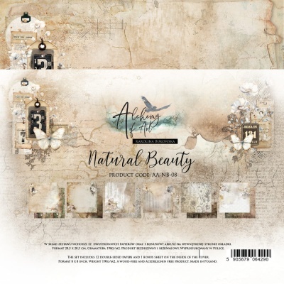 Conjunto de papéis decorativos dupla-face vintage em tons bege e castanho com elementos florais e borboletas