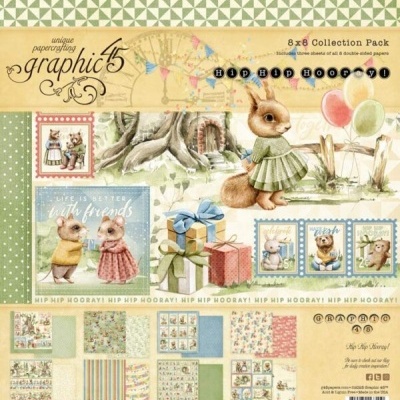 Pacote de papel para scrapbooking 8x8 com tema infantil vintage e animais em tons pastel.