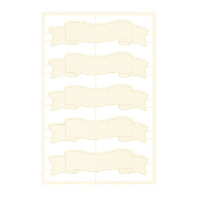 Etiquetas adesivas creme em forma de fita num suporte branco