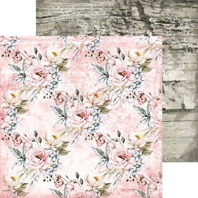 Padrões de papel de parede ou tecido, flores rosa e azul sobre fundo rosa e textura cinza envelhecida.