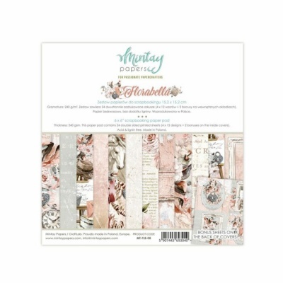 Papel de scrapbook Florabella Mintage Papers com designs pastéis