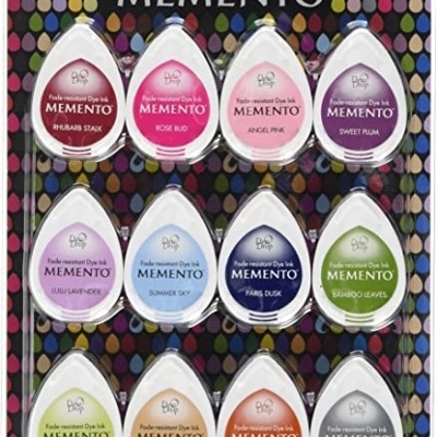 Conjunto de 12 tinteiros para carimbos TSUKINEKO MEMENTO Dew Drop em várias cores