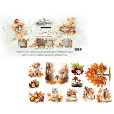 Autocolantes temáticos de outono com animais, folhas e objetos naturais.