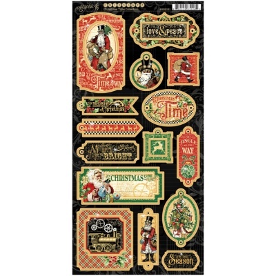 Autocolantes decorativos de Natal vintage com glitter e textos em inglês