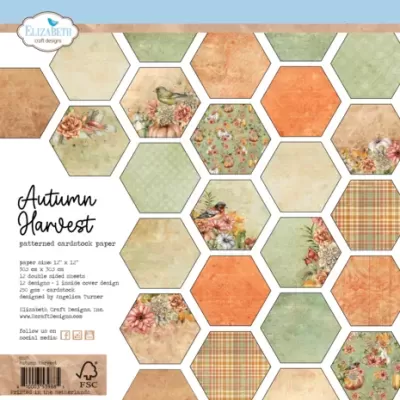 Papel cartão decorativo Autumn Harvest com padrões florais e xadrez em hexágonos