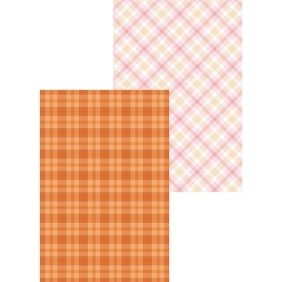 Papel com padrão xadrez em tons de laranja e rosa